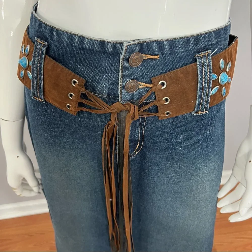 Vintage‎ Y2K Squeeze by Stephen Hardy side slit midi blue jean skirt - 9/10
